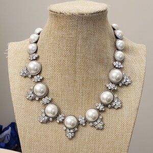 Charter Club, NWT, glass water pearl rhinestone silver bib statement necklace